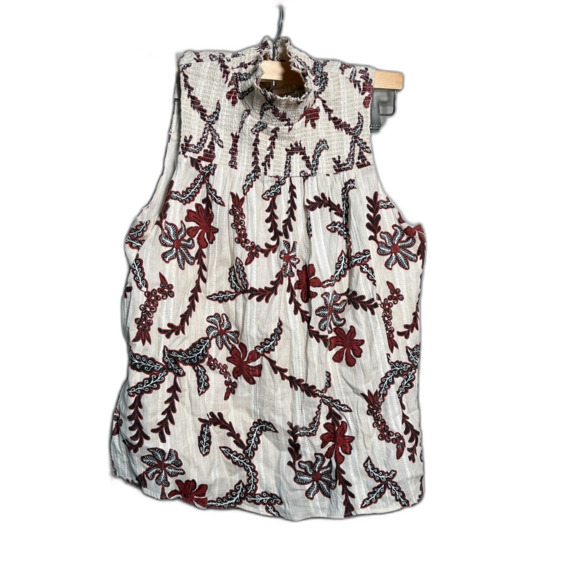 Joie Tops - Joie Sleeveless Embroidered Top M Cream Boho Floral Cotton Button Back Blouse